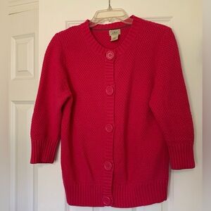 Hot Pink Cardigan LL Bean Twee Cotton Sweater Big Pink Buttons Statement Artsy